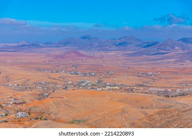 Aerial View Of Barren Landscape At Fuerteventura, Canary Islands, Spain.