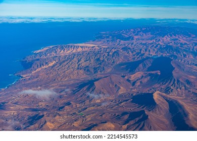 Aerial View Of Barren Landscape At Fuerteventura, Canary Islands, Spain.