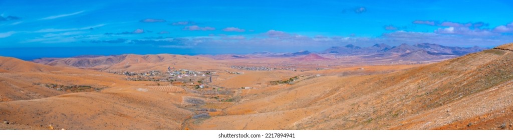 Aerial View Of Barren Landscape At Fuerteventura, Canary Islands, Spain.
