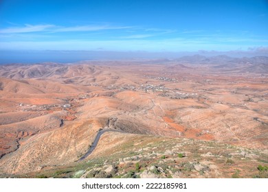 Aerial View Of Barren Landscape At Fuerteventura, Canary Islands, Spain.