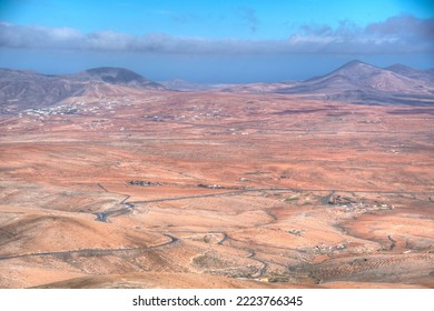 Aerial View Of Barren Landscape At Fuerteventura, Canary Islands, Spain.