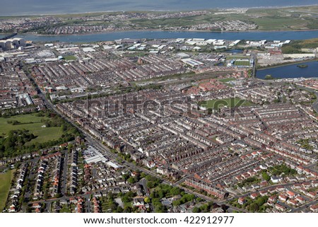 aerial view of Barrow in Furness town in Cumbria, UK