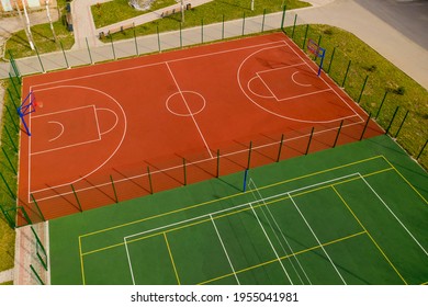 Aerial View Of The Basketball And Volleyball Court.