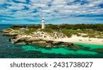 Aerial view of Bathurst Lighthouse in Rottnest Island, Australia.