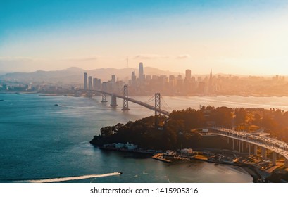 Aerial View Of The Bay Bridge In San Francisco, CA