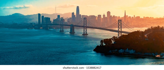 Aerial View Of The Bay Bridge In San Francisco, CA