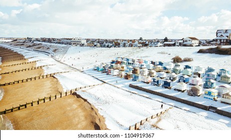 An Aerial View Of A Beach During Winter. Whitstable, Kent, UK 