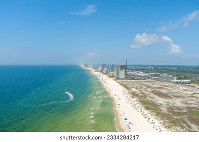 Aerial view of the beach at Gulf Shores, Alabama in July