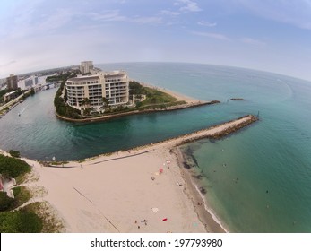 Aerial View Of Beach And Inlet In Boca Raton, Florida