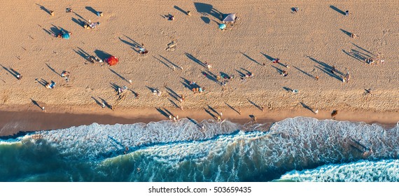 Aerial View Of The Beach In Santa Monica, CA