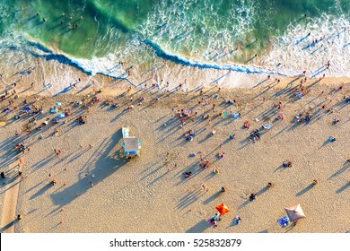 Aerial view of the beach in Santa Monica, CA