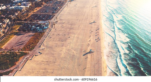 Aerial View Of The Beach In Santa Monica, CA