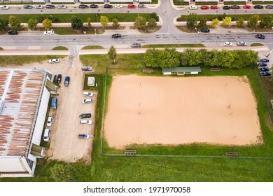 Aerial View Of Beach Volleyball Court In Kuldiga, Latvia.