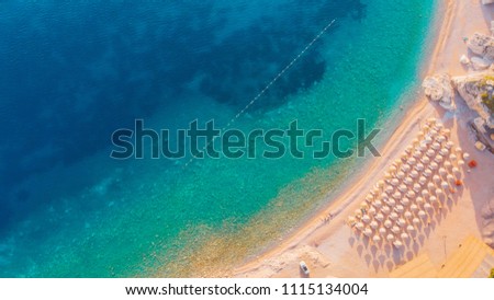 Aerial view of the beaches of the Adriatic coast in Montenegro