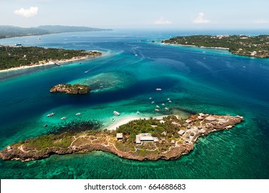 Aerial View Of Beautiful Bay In Tropical Islands. Boracay Island, Crocodile And Magic Island,Philippines.