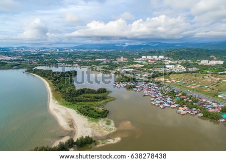 Aerial view of a beautiful beach in Putatan Sabah, Malaysia.