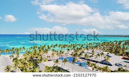 aerial view of a beautiful beach resort in Bavaro Beach, Punta Cana, Dominican Republic