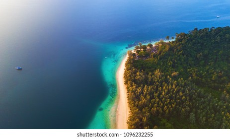 Aerial view of beautiful beach, tropical island in Koh Kradan, thailand