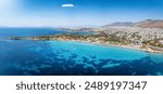 Aerial view of the beautiful beaches of south Athens Riviera, Greece, in Voula