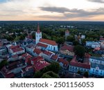 Aerial view of beautiful city of Cesis in Latvia. View on the city center, main city church and ruins of ancient Livonian castle in old town of Cesis, Latvia