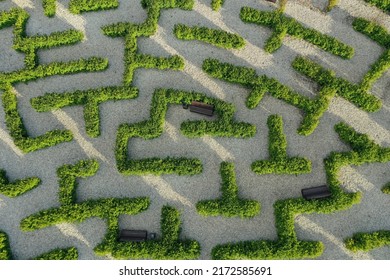 Aerial view of beautiful formal garden with maze