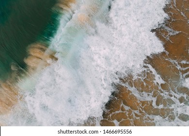 aerial view beautiful green wave on beach 
