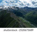 Aerial view of beautiful high altitude forest mountain landscape