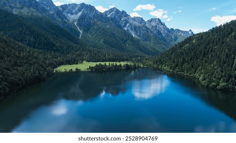 Aerial view of beautiful high altitude forest lake mountain landscape - Powered by Shutterstock