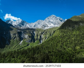 Aerial view of beautiful high altitude snow capped mountain waterfall landscape - Powered by Shutterstock