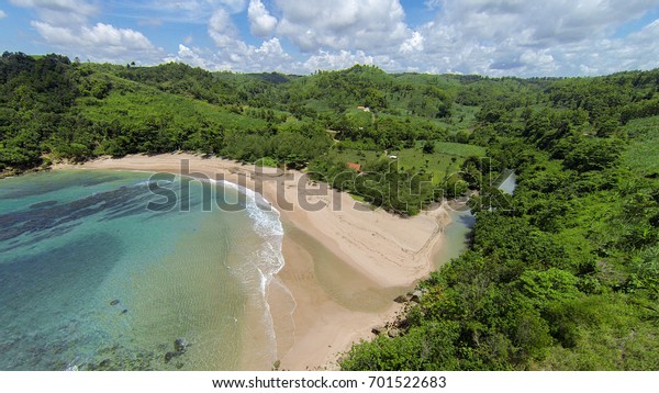 Aerial View Beautiful Landscape Pangi Beach Stock Photo