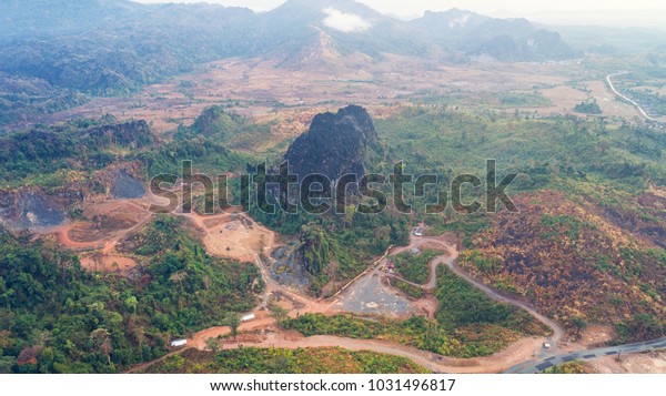 aerial view of the\
beautiful mountain well known as Phu Nam Nor on the cloudy day on\
the way to Khamkerd district(in another well known as Lak\
20),Borlikhamxay province,\
Laos.