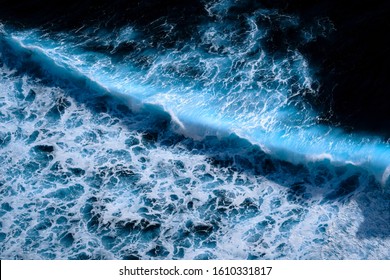 Aerial View To Beautiful Ocean Wave, Sea Water Rip Curl.