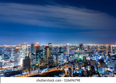 Aerial View Of Beautiful Osaka Night City Scape