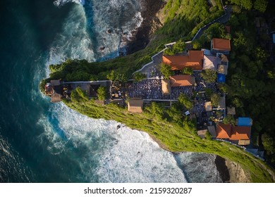 Aerial view of beautiful seascape with fishermen village in Bali, Indonesia