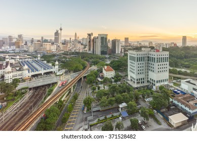 Aerial View Of Beautiful Sunrise At Kuala Lumpur City Centre