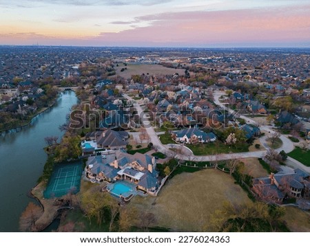 Aerial view of the beautiful sunrise landscape over Edmond area at Oklahoma