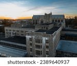 An aerial view of a beautiful university at sunset in Princeton, USA