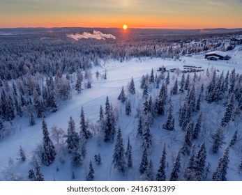Aerial view of beautiful winter landscape in Lapland during sunset. - Powered by Shutterstock