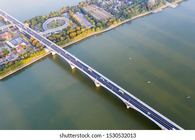 Aerial View Of Beautiful Xiang River, Changsha Cityscape , Hunan Province, China