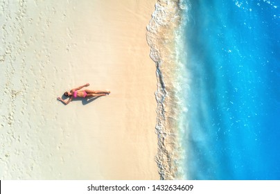 Aerial View Woman Relaxing On Tropical Stock Photo 2122321853 ...