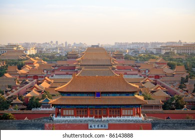 Aerial View Of Beijing Forbidden City At Dusk