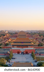 Aerial View Of Beijing Forbidden City At Dusk