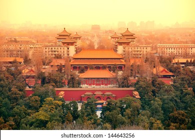 Aerial view of Beijing with historical architecture, China.
