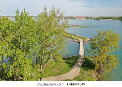 Aerial View Of Belle Isle Park In Detroit Michigan On Memorial Day. 