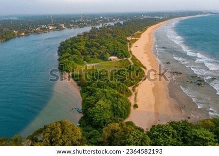 Aerial view of Bentota beach and the secret island, Sri Lanka.