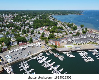 Aerial View Of Beverly Port Marina At Sandy Point In City Of Beverly, Massachusetts MA, USA. 