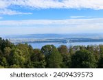 Aerial view of Biel lake from Preles in Bern canton, Switzerland