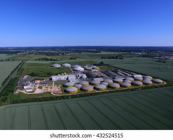 Aerial view from big biogas plant in green fields - germany