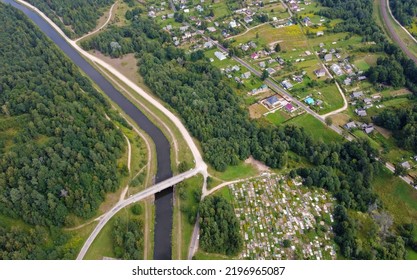 Aerial View Of The Big Blue River With Fields And Forests