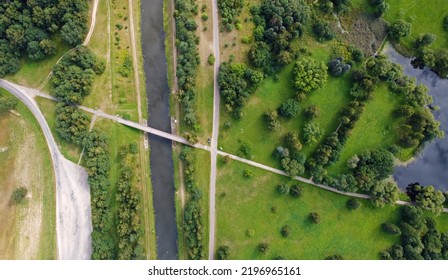 Aerial View Of The Big Blue River With Fields And Forests